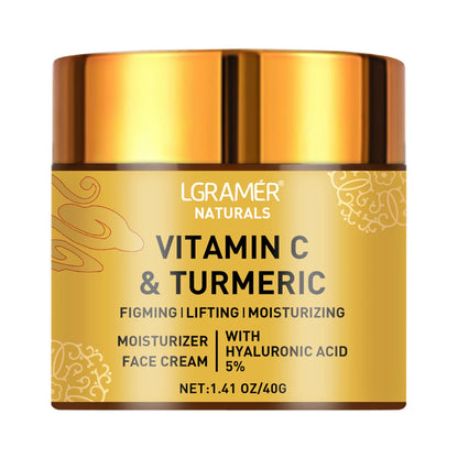 Creme facial de curcuma e vitamina C com retinol, hidratante, refirmante, ácido hialurónico, branqueador, reparador, suavizante e para o cuidado da pele.