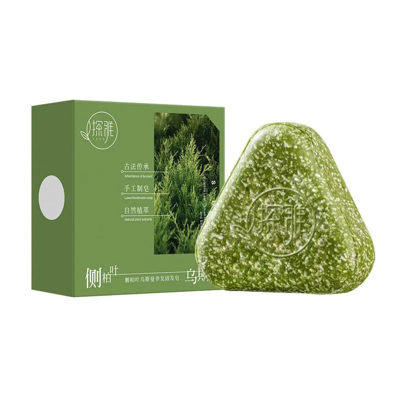 Usman Grass & Platycladus Herbal Shampoo Sabonete Natural Tratamento para perda de cabelo fortalece as raízes, controla o óleo, limpa o crescimento do cabelo do couro cabeludo ✨