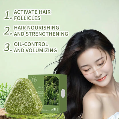 Usman Grass & Platycladus Herbal Shampoo Sabonete Natural Tratamento para perda de cabelo fortalece as raízes, controla o óleo, limpa o crescimento do cabelo do couro cabeludo ✨