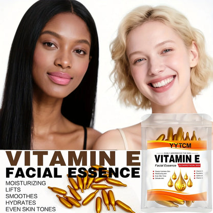Essência de cápsula hidratante profunda de vitamina E, hidrata e suaviza a pele, contém esqualano à base de plantas, vitamina C, hidratação profunda e essência iluminadora da pele (0,4Gx30 cápsulas)/saco-1 saco🫛✨
