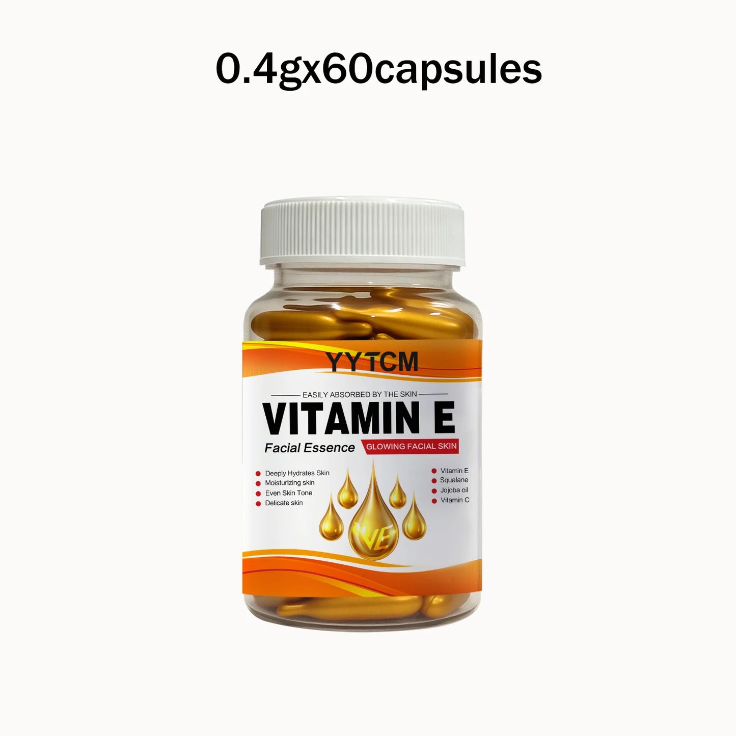 Essência de cápsula hidratante profunda de vitamina E, hidrata e suaviza a pele, contém esqualano à base de plantas, vitamina C, hidratação profunda e essência iluminadora da pele (0,4Gx30 cápsulas)/saco-1 saco🫛✨