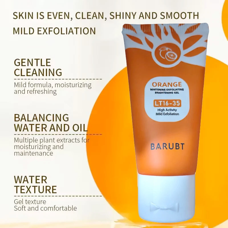 50g laranja esfoliante gel para o corpo facial suave laranja facial esfoliante corpo gel de limpeza removedor de pele morta esfrega limpeza da pele✨🧡