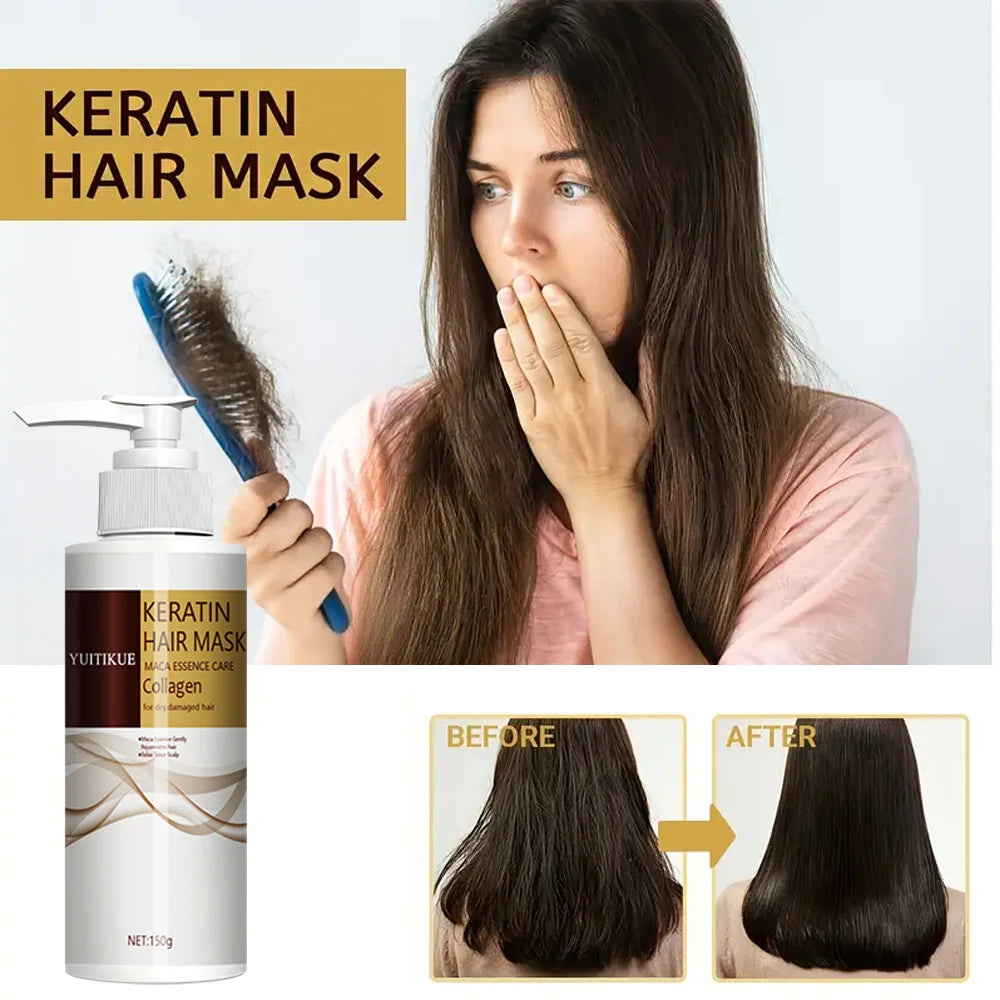 Máscara capilar com queratina, extrato de maca e colágeno, profundamente hidratante, adequada para cabelos normais e todos os tipos de cabelo✨🌱