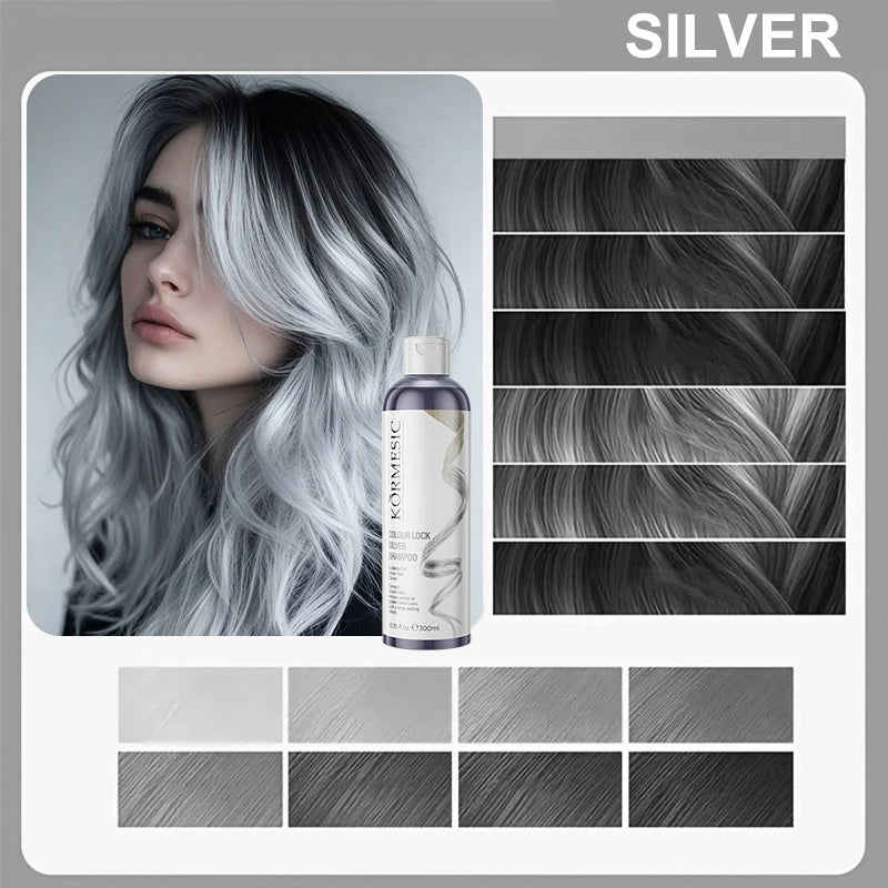 Shampoo unissex de cor prateada, shampoo de fixação prateada, bloqueio e brilho de cor, cuidados de limpeza, cabelo elegante com preservação de cor ✨🩶