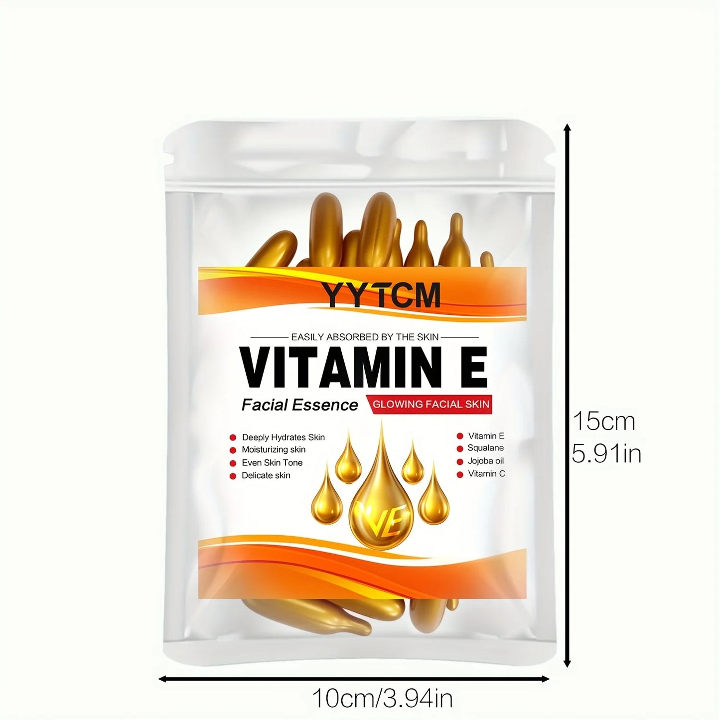 Essência de cápsula hidratante profunda de vitamina E, hidrata e suaviza a pele, contém esqualano à base de plantas, vitamina C, hidratação profunda e essência iluminadora da pele (0,4Gx30 cápsulas)/saco-1 saco🫛✨