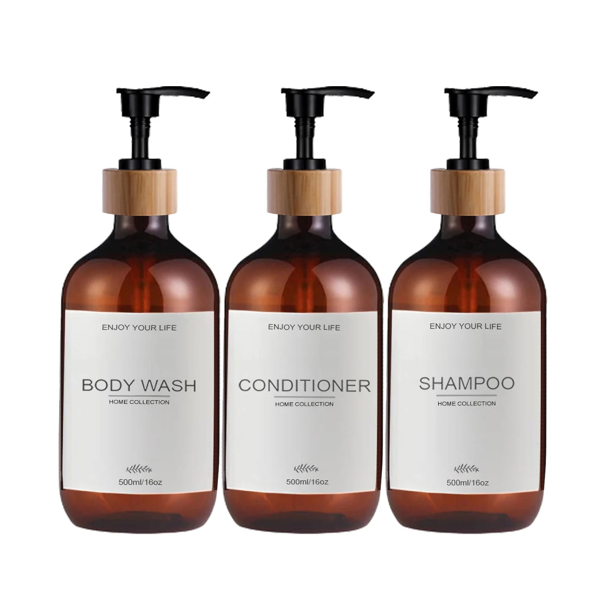 Conjunto de 3 Frascos Dispensadores de Shampoo e Condicionador de 500ml com Bomba Dosadora para Sabonete Líquido, Shampoo e Condicionador.