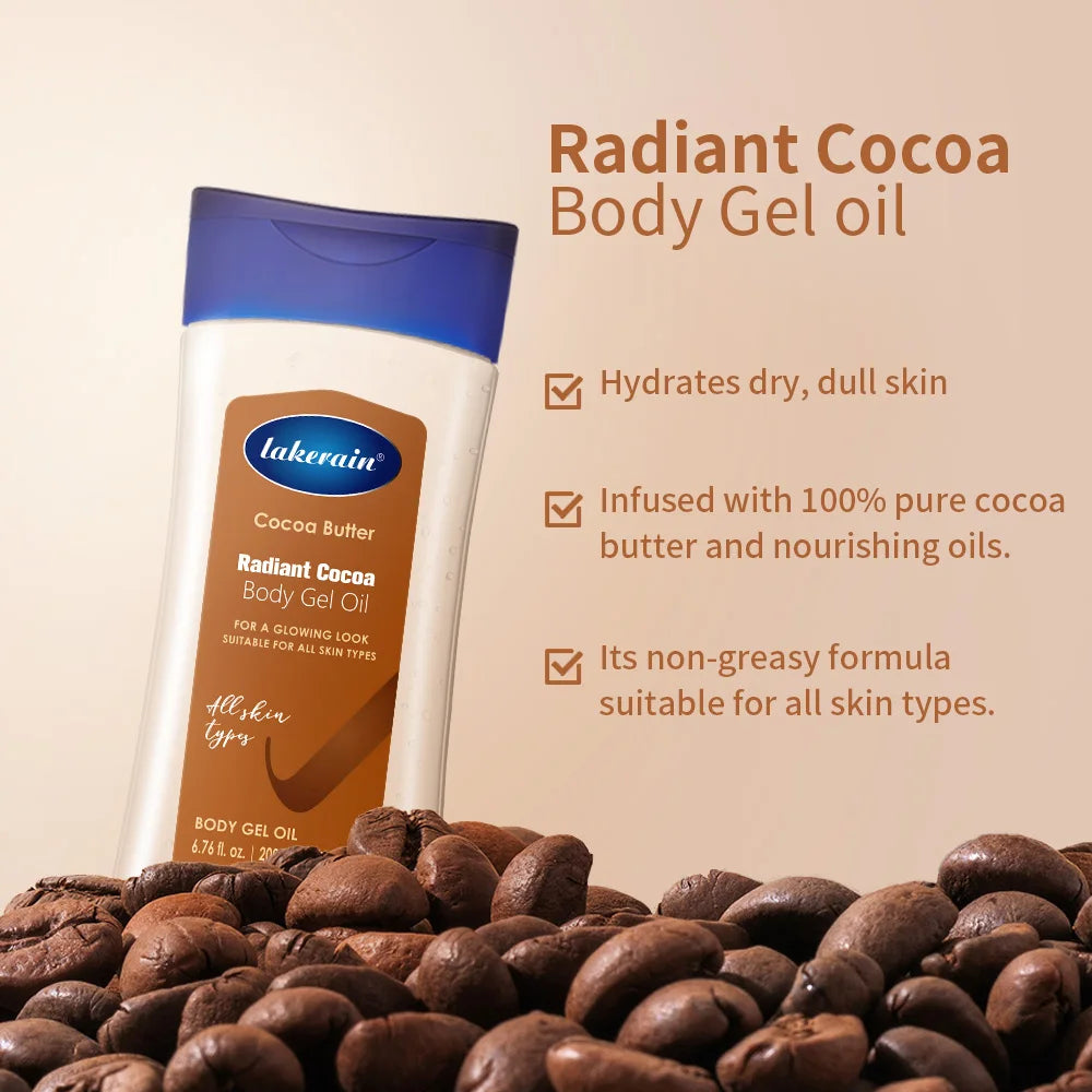 Óleo Corporal Hidratante e Nutritivo com Manteiga de Cacau Lakerain, Gel Corporal de Cacau 200ml para Massagem.