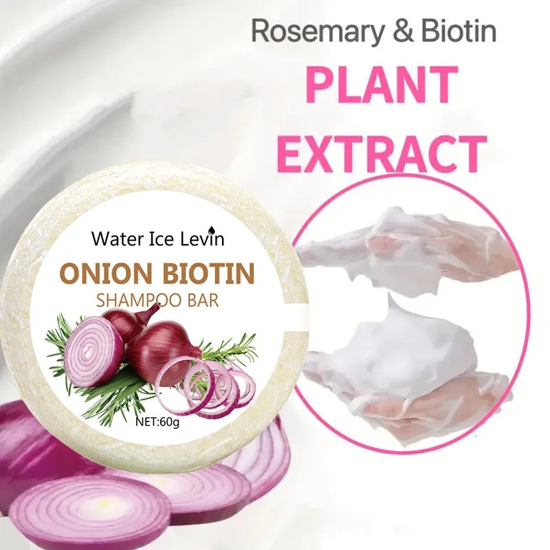 Sabonete Shampoo Cebola e Biotina - 60g, Indicado para Todos os Tipos de Cabelo, Hidratante e Suavizante, Rico em Extrato de Alecrim ✨