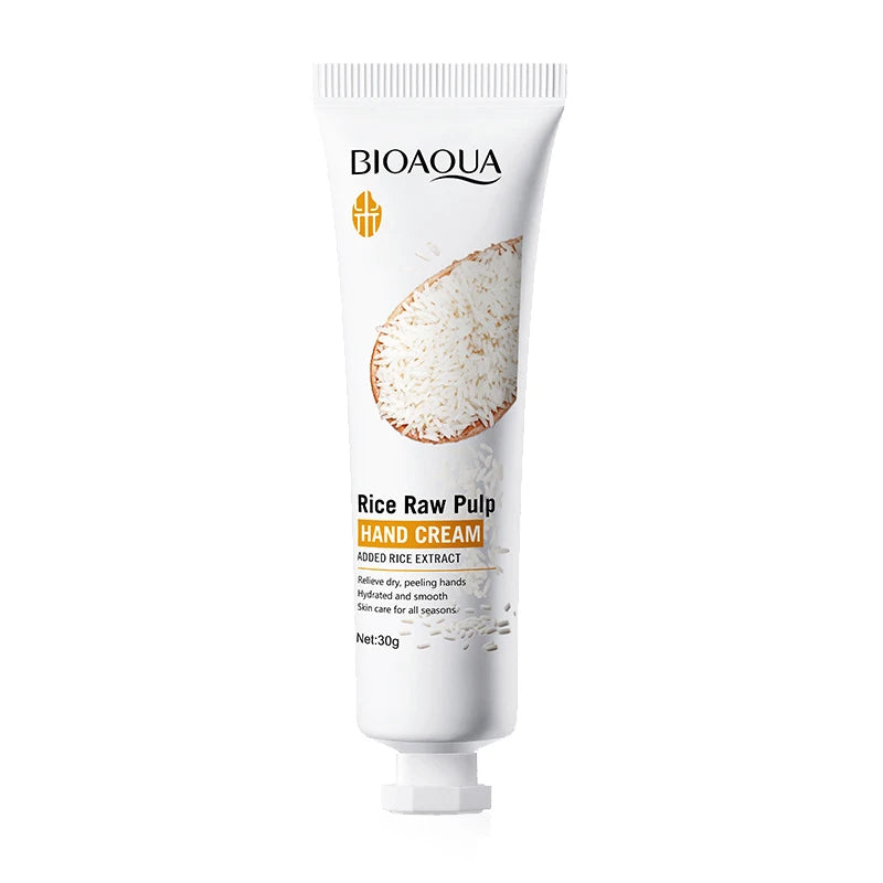 Creme para as mãos BIOAQUA com arroz branco: clareador, hidratante, nutritivo e antienvelhecimento. Produtos para o cuidado da pele das mãos ✨
