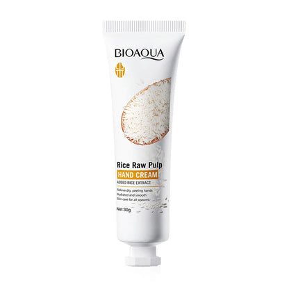 Creme para as mãos BIOAQUA com arroz branco: clareador, hidratante, nutritivo e antienvelhecimento. Produtos para o cuidado da pele das mãos ✨