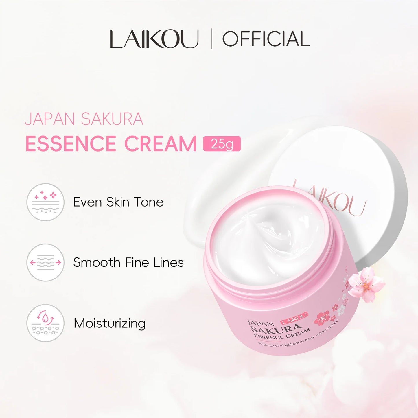 Creme hidratante LAIKOU Sakura, clareador, nutritivo, controle de oleosidade, hidratação e reparação, hidratação profunda, suave.
