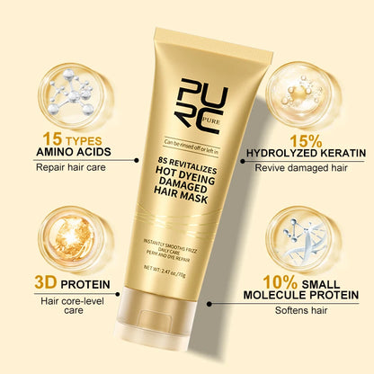 Purc 8 segundos máscara de cabelo mágica queratina alisamento reparação danificado frizy tratamento suave alisamento profissional creme de cuidados com o cabelo✨