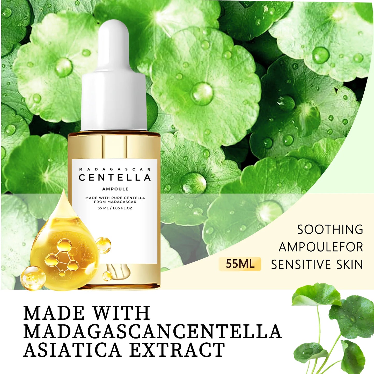 Madagascar Centella Asiatica Serum 55ml - Fórmula calmante para pele sensível com suporte para acne e hidratação profunda para o rosto.✨💎🌿