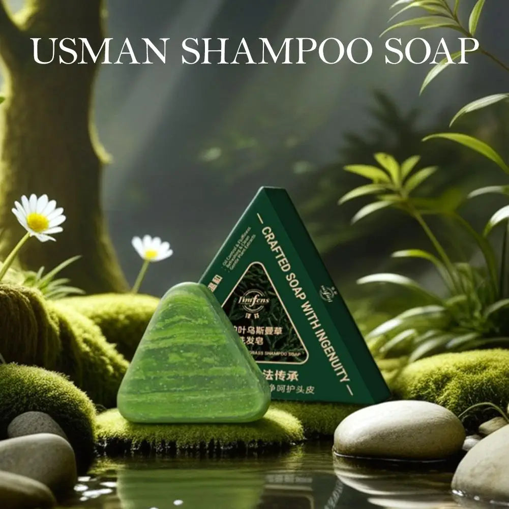 Sabonete Champô Usman Grass com Extrato de Planta de Cipreste e Polygonatum - Limpeza Refrescante, Controlo da Oleosidade e Comichão - 120g