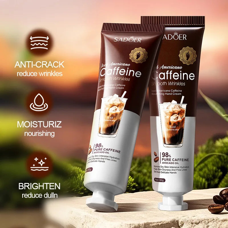Conjunto de Creme para as Mãos Ice American Coffee Hidrata profundamente e protege as mãos durante o outono e inverno.