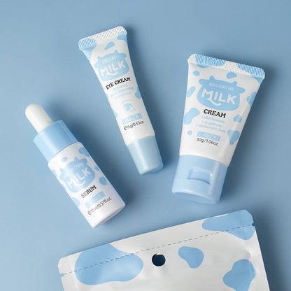 Kit Trio Iluminador LAIKOU Milk: Nutrição Profunda, Sérum Hidratante Não Oleoso para Cuidados com a Pele, Creme para Olhos e Hidratante - Conjunto para Presente