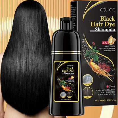 Shampoo de coloração instantânea 3 em 1, cor de cabelo cinza a preto, cor preta natural para homens e mulheres, tintura de cabelo profundamente nutritiva ✨
