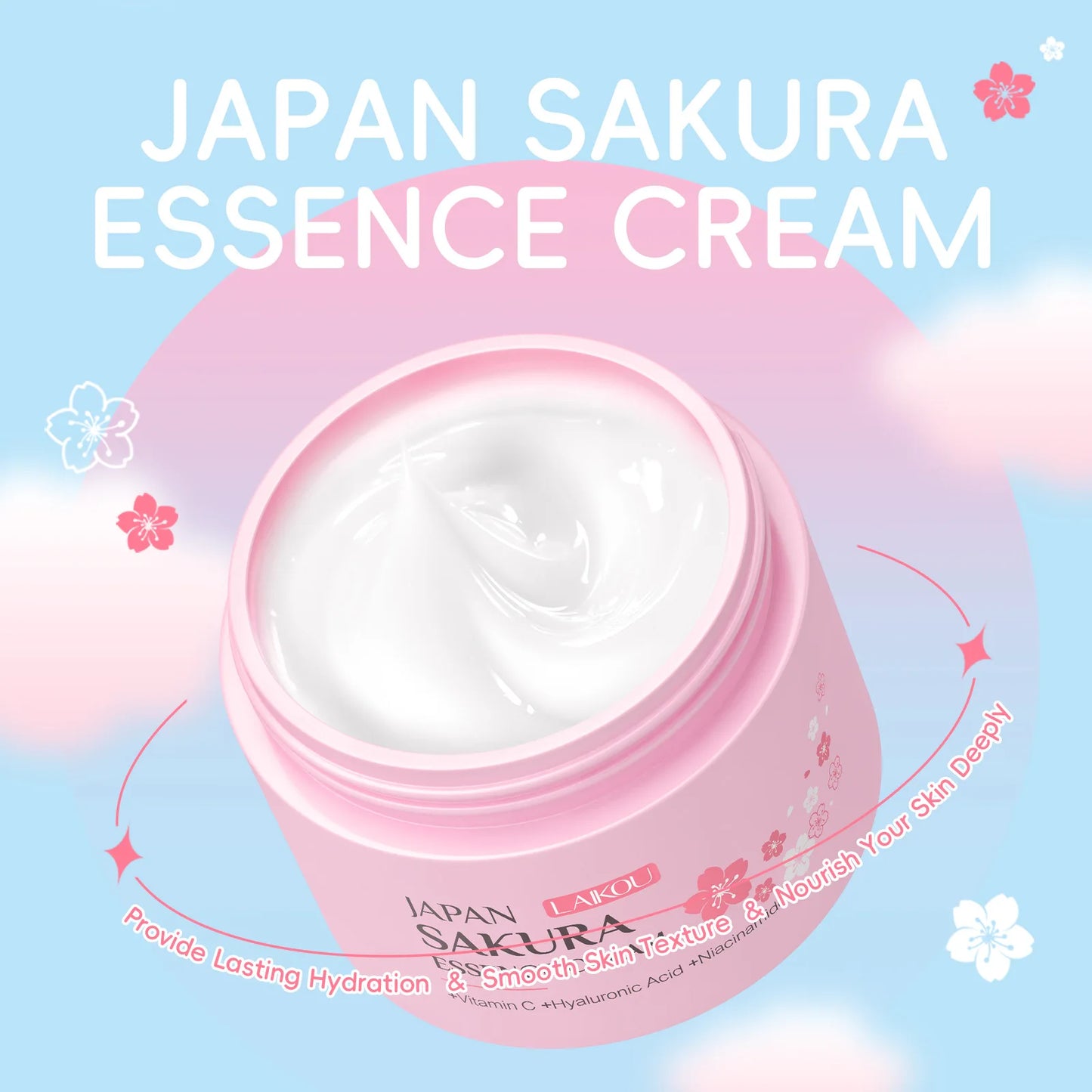 Creme hidratante LAIKOU Sakura, clareador, nutritivo, controle de oleosidade, hidratação e reparação, hidratação profunda, suave.