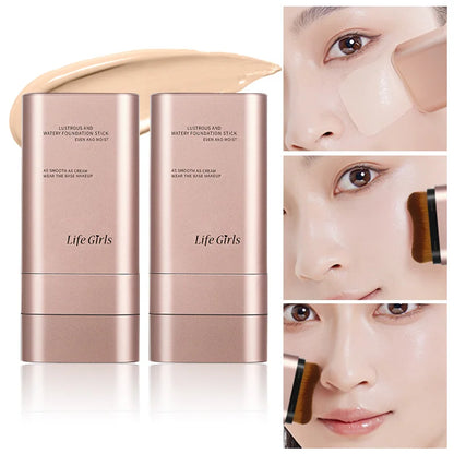 Base hidratante leve e úmida, aparência natural, hidratante, brilhante, fina e leve, base de maquiagem de duas cabeças que gira para fácil uso, com seu próprio pincel, à prova d'água, maquiagem fácil de aplicar e fácil ✨