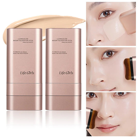 Base hidratante leve e úmida, aparência natural, hidratante, brilhante, fina e leve, base de maquiagem de duas cabeças que gira para fácil uso, com seu próprio pincel, à prova d'água, maquiagem fácil de aplicar e fácil ✨