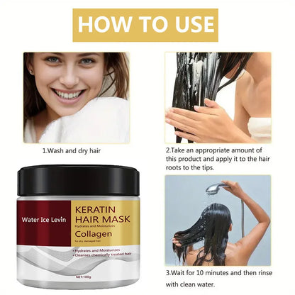 Máscara capilar Water Ice Levin Keratin: hidratação profunda e reparo para cabelos secos e danificados em 10 minutos ✨