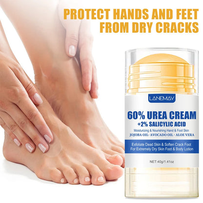 Creme para pés ultra-hidratante 60% ureia 40g Aloe Vera para suavizar pés secos e rachados - esfoliação suave solução diária para cuidados com os pés
