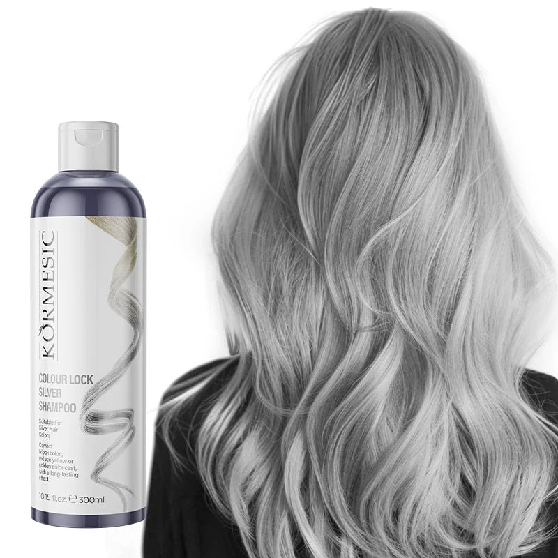 Shampoo unissex de cor prateada, shampoo de fixação prateada, bloqueio e brilho de cor, cuidados de limpeza, cabelo elegante com preservação de cor ✨🩶