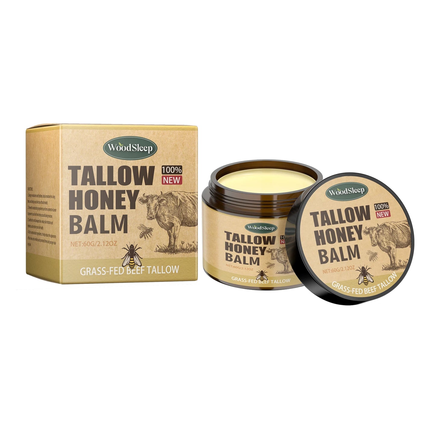 Sebo de carne batida e bálsamo de mel, hidratante facial para pele, absorção rápida, grama alimentada com grama, creme facial orgânico acabado, loção corporal ✨