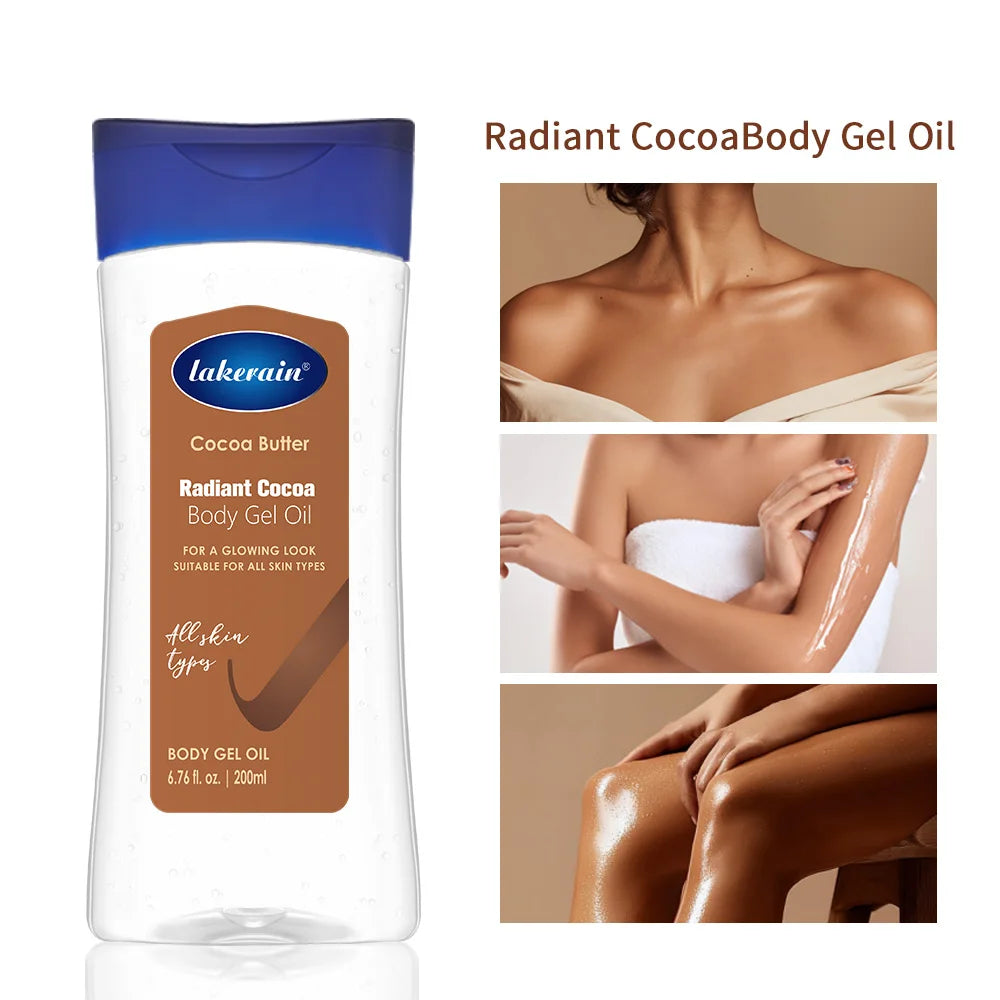Óleo Corporal Hidratante e Nutritivo com Manteiga de Cacau Lakerain, Gel Corporal de Cacau 200ml para Massagem.