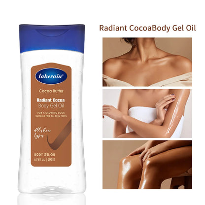 Óleo Corporal Hidratante e Nutritivo com Manteiga de Cacau Lakerain, Gel Corporal de Cacau 200ml para Massagem.