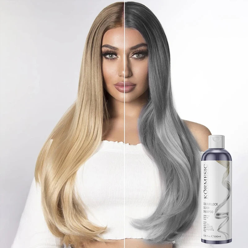 Shampoo unissex de cor prateada, shampoo de fixação prateada, bloqueio e brilho de cor, cuidados de limpeza, cabelo elegante com preservação de cor ✨🩶
