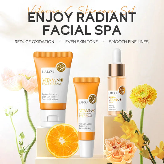 Laikou vitamina c conjuntos de cuidados com a pele 3 pçs creme facial soro creme para os olhos hidratante anti rugas kit de cuidados faciais ✨
