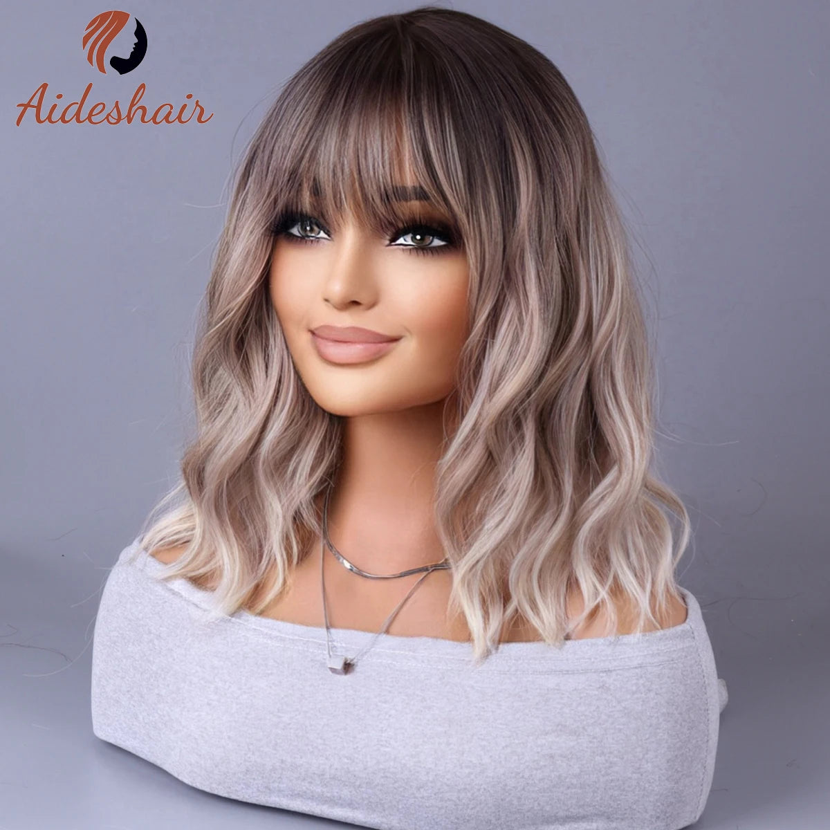 Peruca sintética 2023 novo estilo de celebridade da internet com franja gradualmente perucas cinza claro europeu e americano m💇‍♀️✨