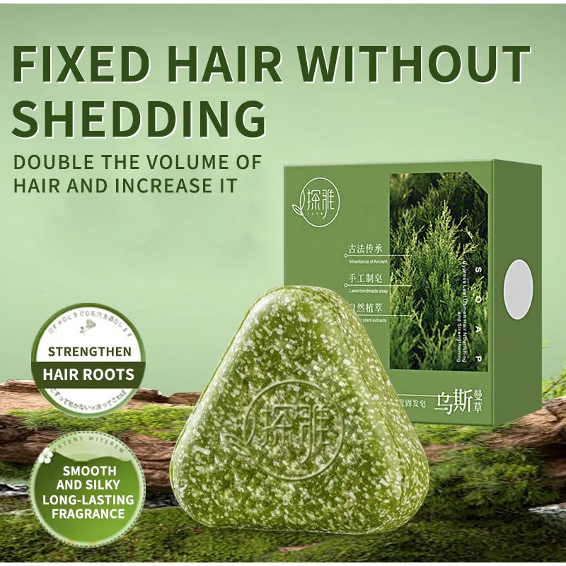 Usman Grass & Platycladus Herbal Shampoo Sabonete Natural Tratamento para perda de cabelo fortalece as raízes, controla o óleo, limpa o crescimento do cabelo do couro cabeludo ✨