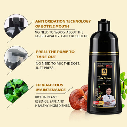 Shampoo tonalizante para cabelos grisalhos 3 em 1, tonalizante preto para cabelos femininos e masculinos, natural, à base de ervas, seguro e nutritivo para os cabelos