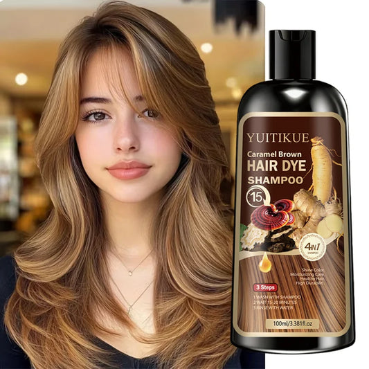 YUITIKUE Caramelo Castanho Cabelo Deu Shampoo - 4 em 1 Hidratante Cor de Cabelo Shampoo Tintura de Cabelo de Longa Duração para Todos os Tipos de Cabelo ✨