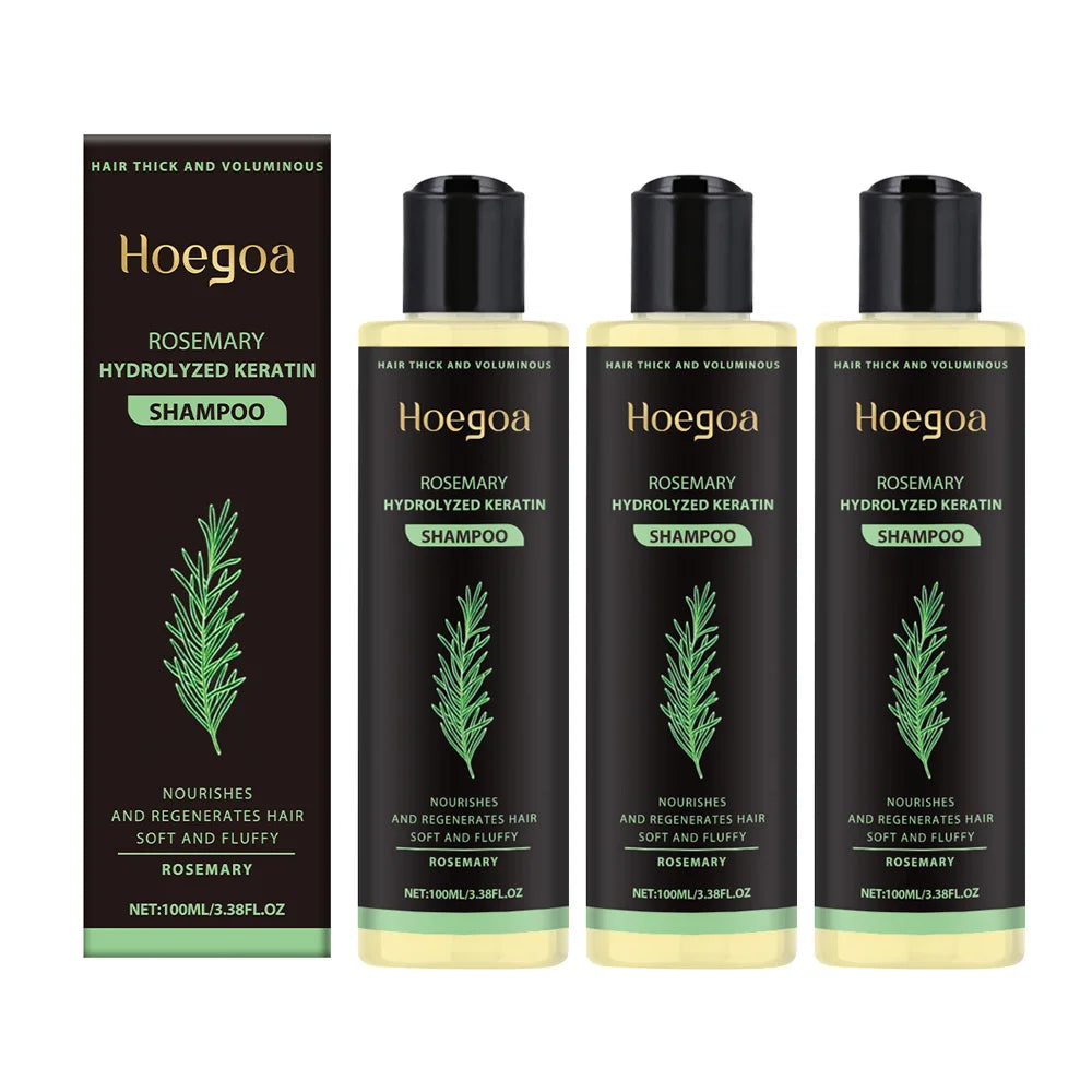 Champô para crescimento capilar com alecrim (3 unidades), espessante, com queratina hidrolisada, repara o cabelo seco, frisado e danificado, hidrata e limpa o couro cabeludo.