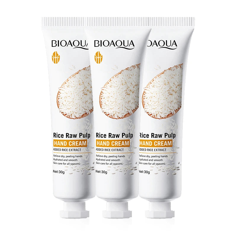 Creme para as mãos BIOAQUA com arroz branco: clareador, hidratante, nutritivo e antienvelhecimento. Produtos para o cuidado da pele das mãos ✨