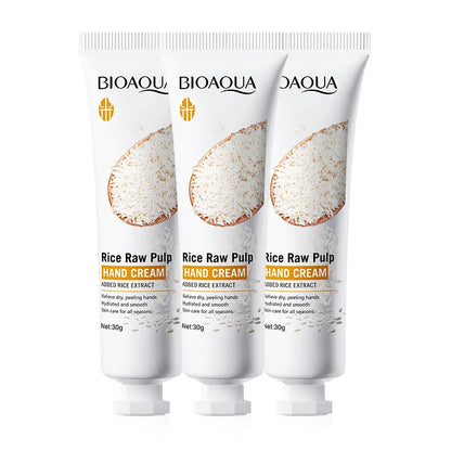 Creme para as mãos BIOAQUA com arroz branco: clareador, hidratante, nutritivo e antienvelhecimento. Produtos para o cuidado da pele das mãos ✨