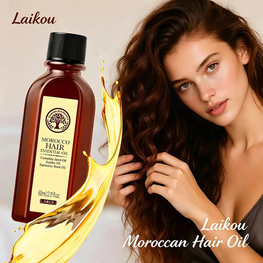 Laikou marrocos óleo essencial de cabelo 60ml reparação de cabelos danificados anti frizz nutritivo alisamento óleo de argan para todos os tipos de cabelo ✨
