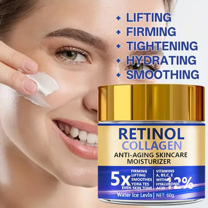 Creme facial de retinol e colágeno 60g, hidratante reafirmante antienvelhecimento com ácido hialurônico, entrega rápida✨