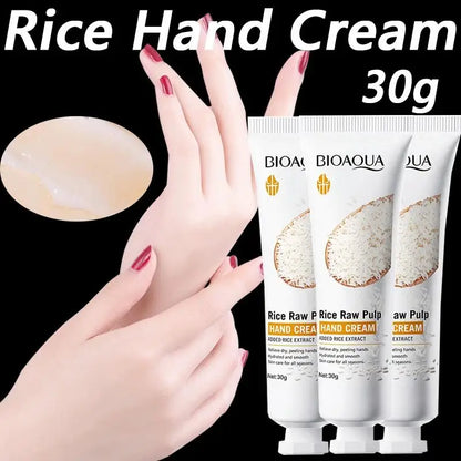 Creme para as mãos BIOAQUA com arroz branco: clareador, hidratante, nutritivo e antienvelhecimento. Produtos para o cuidado da pele das mãos ✨