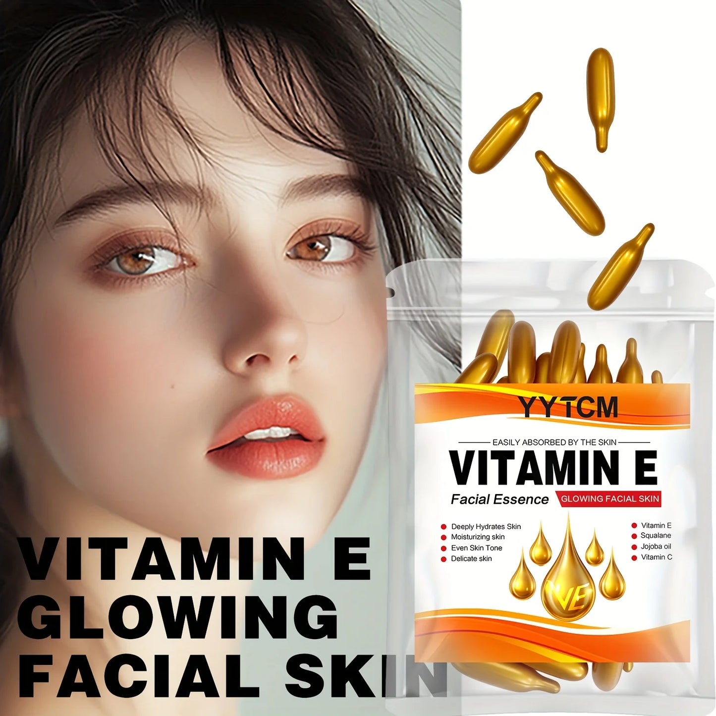 Essência de cápsula hidratante profunda de vitamina E, hidrata e suaviza a pele, contém esqualano à base de plantas, vitamina C, hidratação profunda e essência iluminadora da pele (0,4Gx30 cápsulas)/saco-1 saco🫛✨