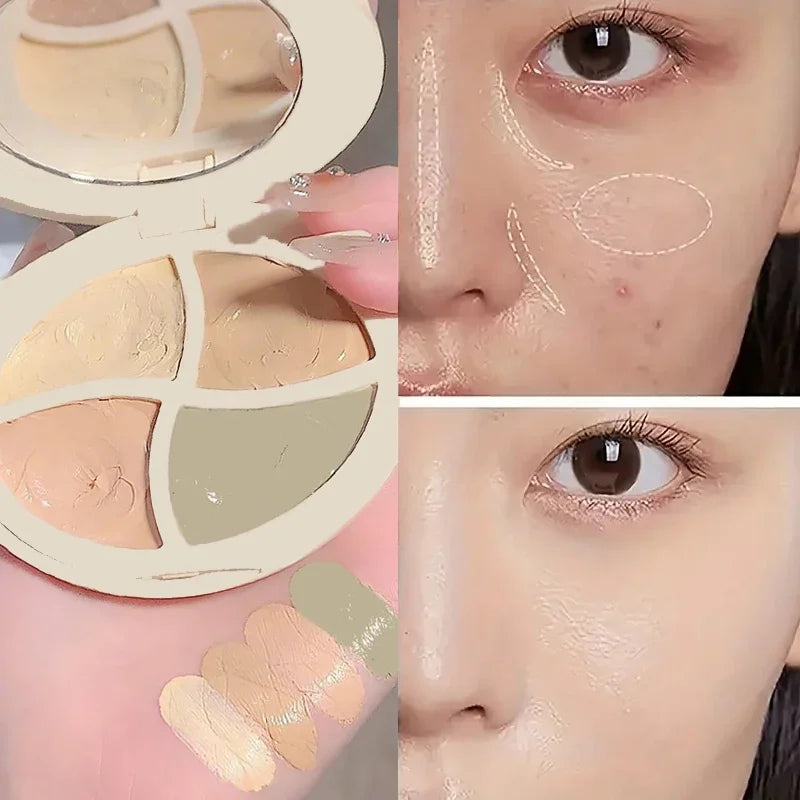 Paleta de corretivo à prova d'água 4 em 1, hidratante natural de longa duração, textura cremosa, cobre manchas/olheiras/acne ✨💎