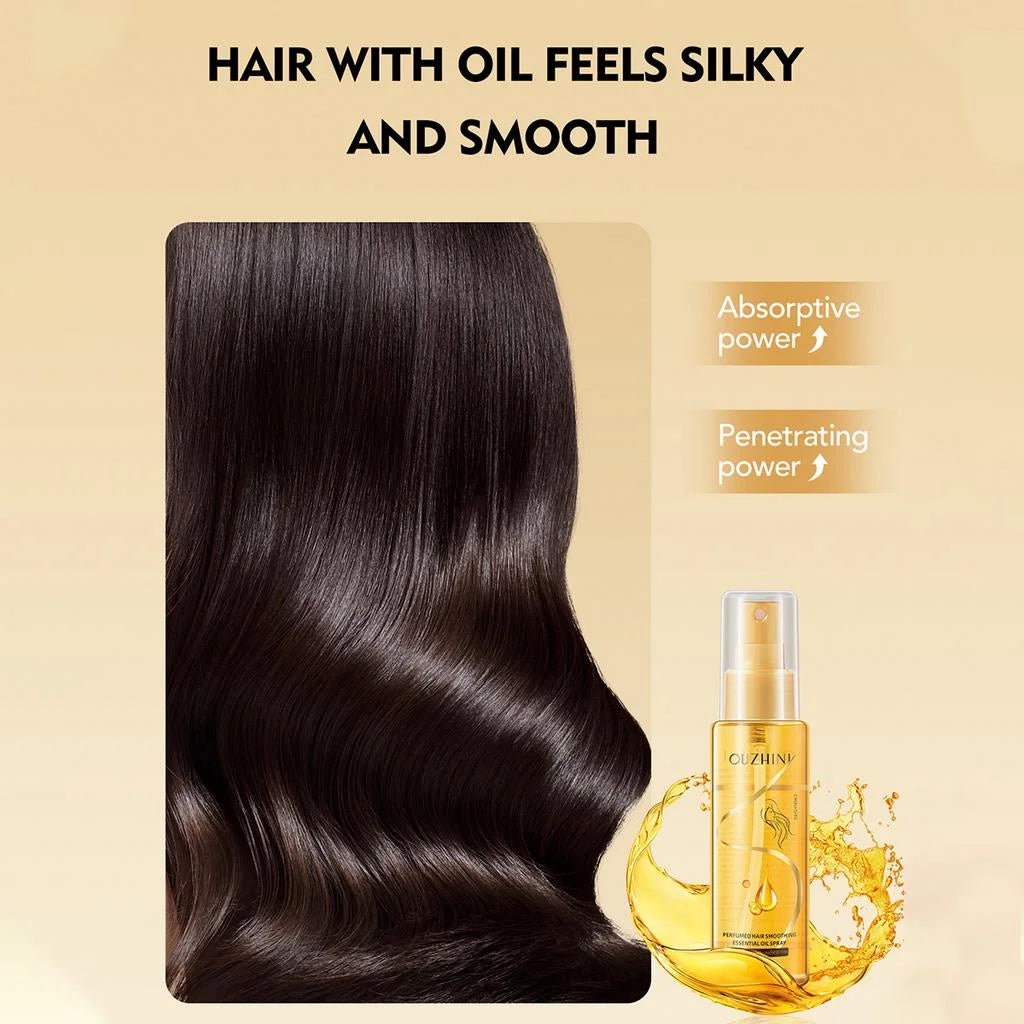 Um spray de óleo essencial para uma nutrição profunda do cabelo pode aumentar o brilho e melhorar a reparação e o equilíbrio dos fios danificados.