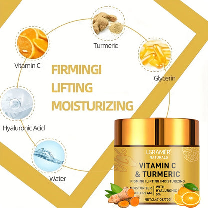 Creme facial de curcuma e vitamina C com retinol, hidratante, refirmante, ácido hialurónico, branqueador, reparador, suavizante e para o cuidado da pele.