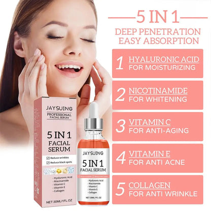 Sérum Facial 5 em 1 com Vitamina C e Ácido Hialurónico.