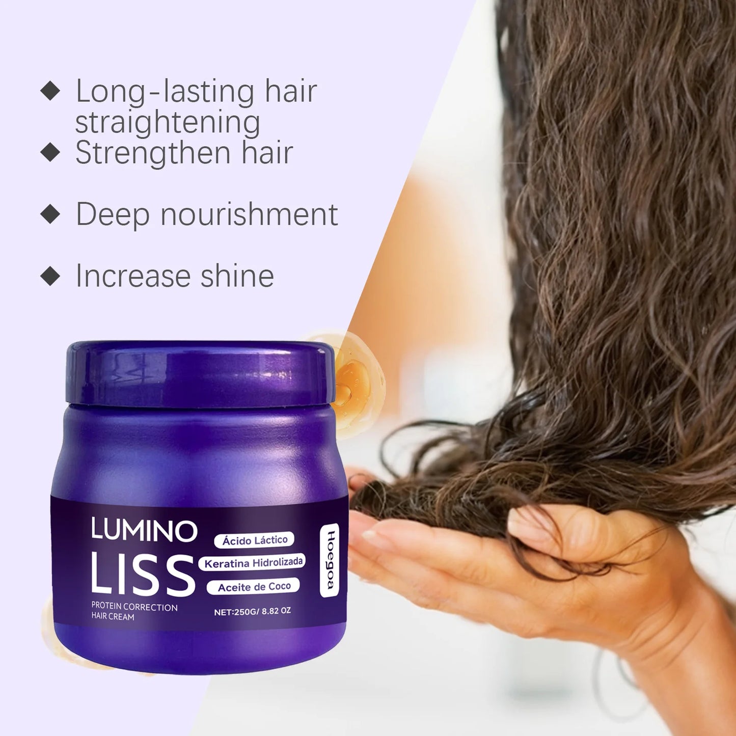 Máscara alisadora de queratina 250g, restaura o cabelo, suaviza o brilho, alisador, reparação profunda, condicionador para cabelos secos e danificados e crespos
✨