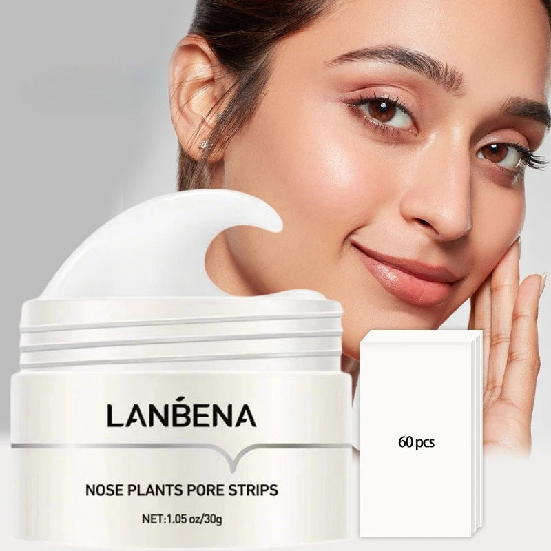 Lanbena removedor de cravo máscara descascável, extrato de aloe vera, tiras de poros de plantas, limpeza profunda, hidratação dos poros, máscara de lama encolhida✨