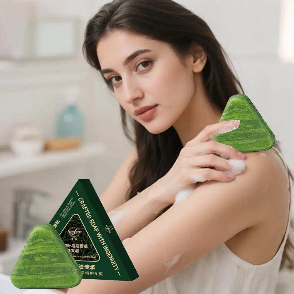Sabonete Champô Usman Grass com Extrato de Planta de Cipreste e Polygonatum - Limpeza Refrescante, Controlo da Oleosidade e Comichão - 120g